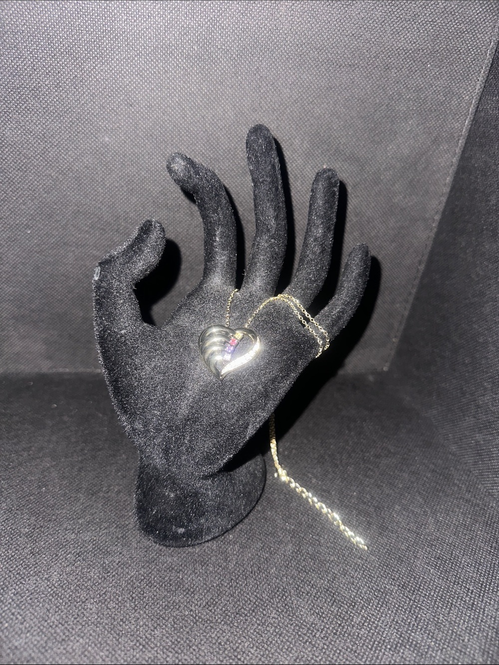 Gold Heart Pendant Necklace with Purple, Pink and Yellow Accent